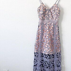 Elliatt Tingle Floral Lace Midi Dress, Lilac Nude (XS)